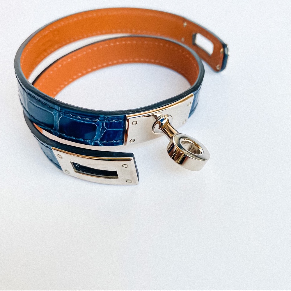 SOLD RARE HERMÈS KELLY Double Tour bracelet blue alligator - Picture 3 of 8